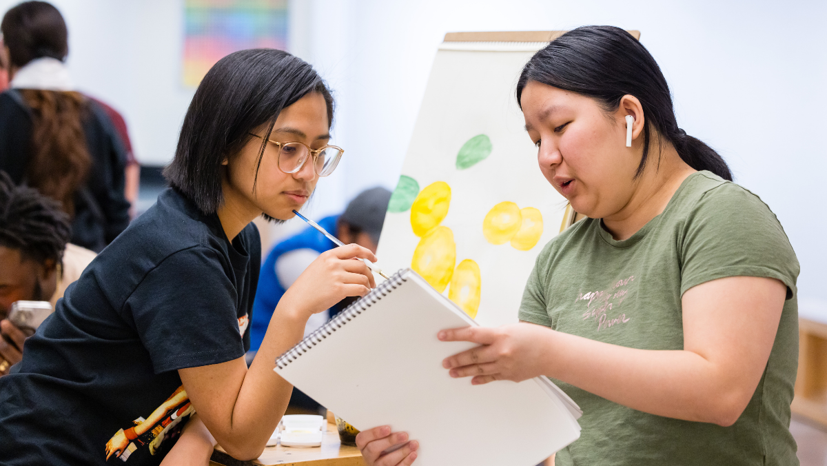 Art students working in classroom