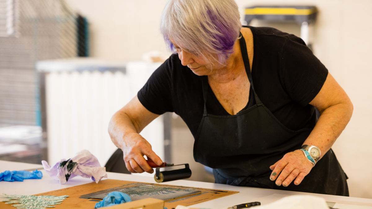 Art students working in classroom