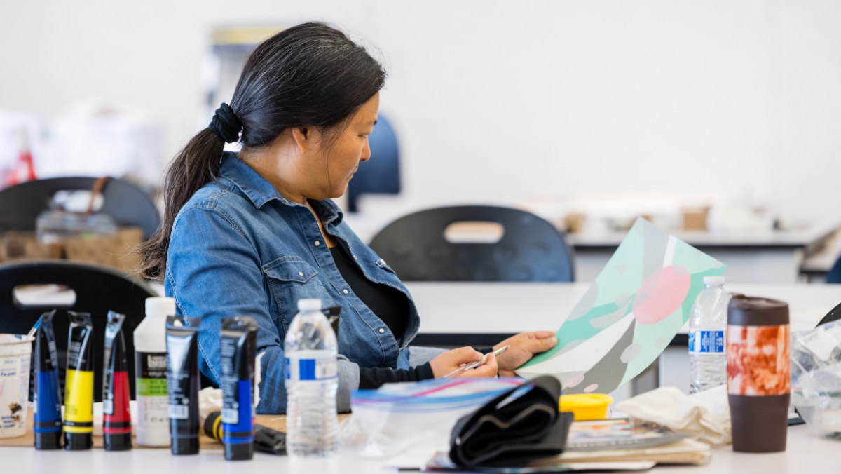Art students working in classroom