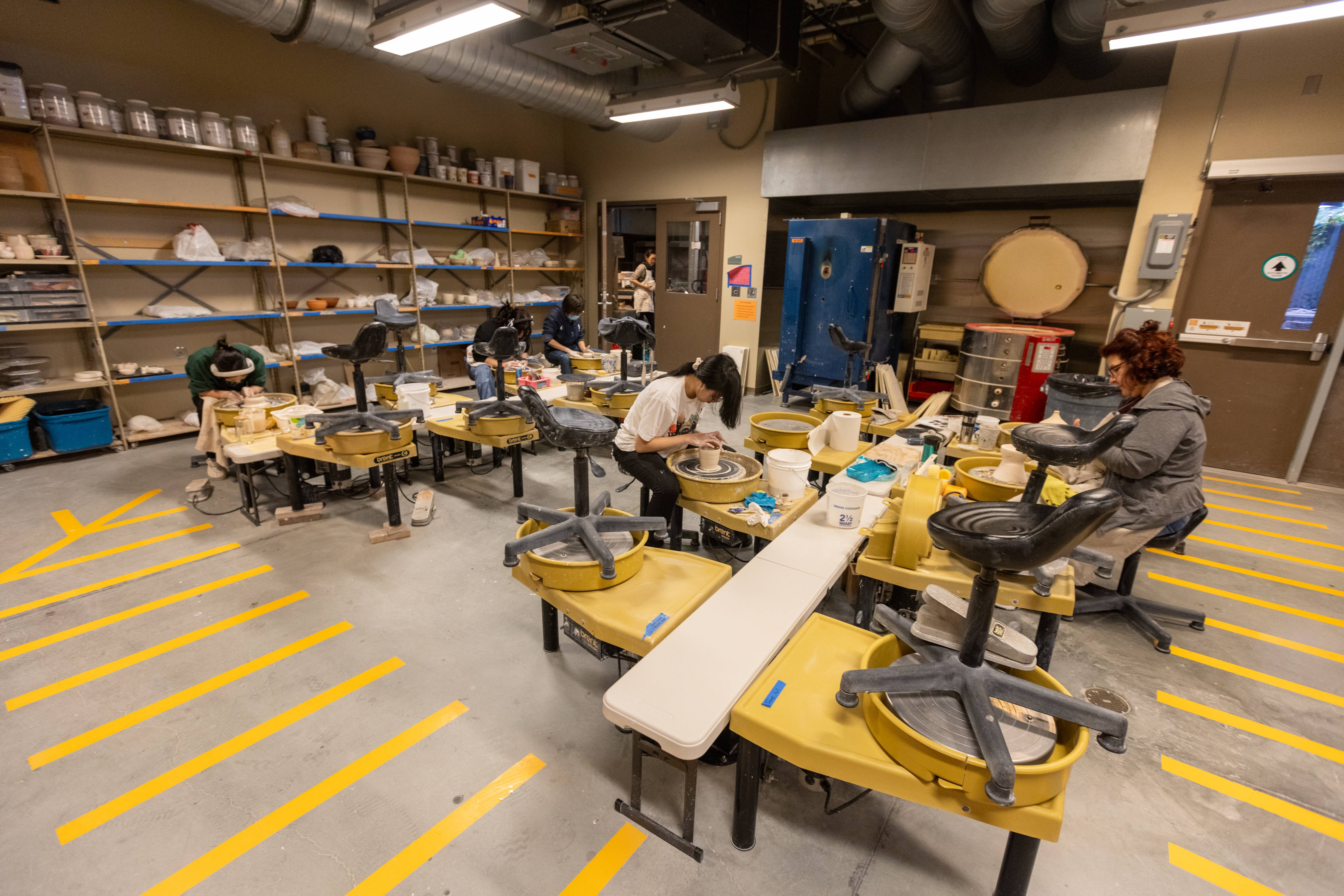 Art students working in art annex