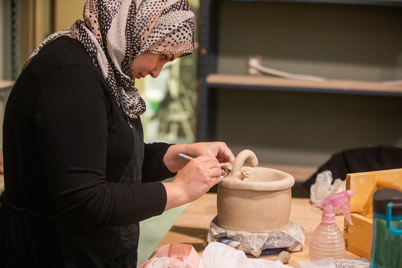 Student making ceramics