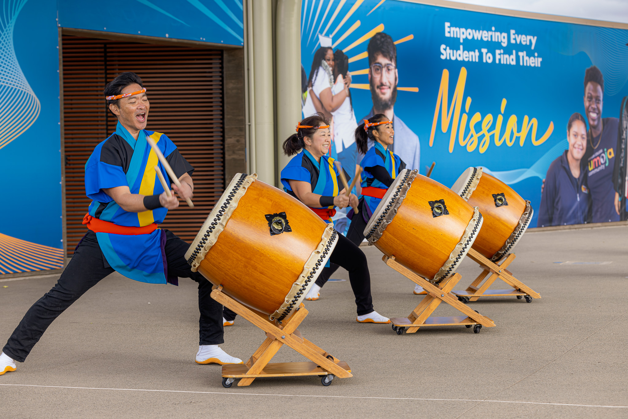 Students playing drums