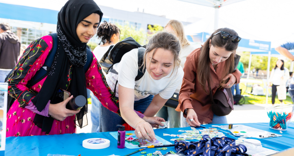 Students picking up items