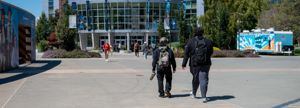 Students walking to building