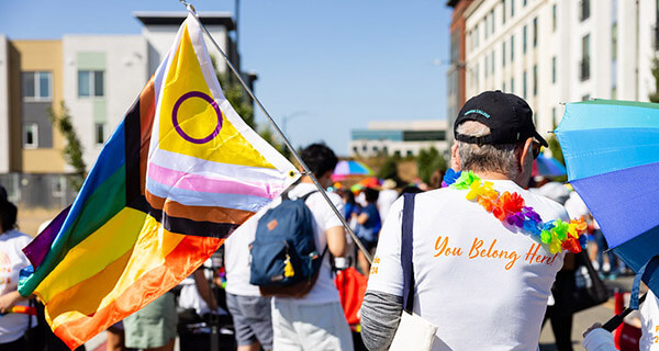 Person holding pride flag