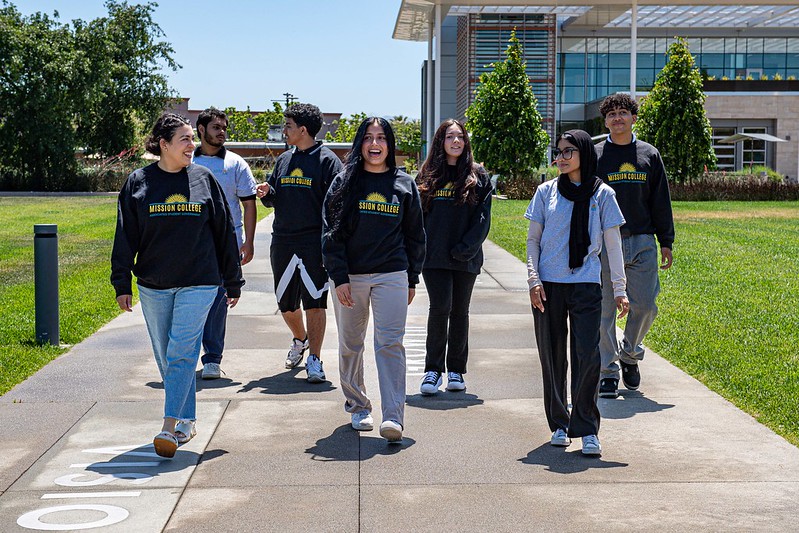 Students walking on sidewalk