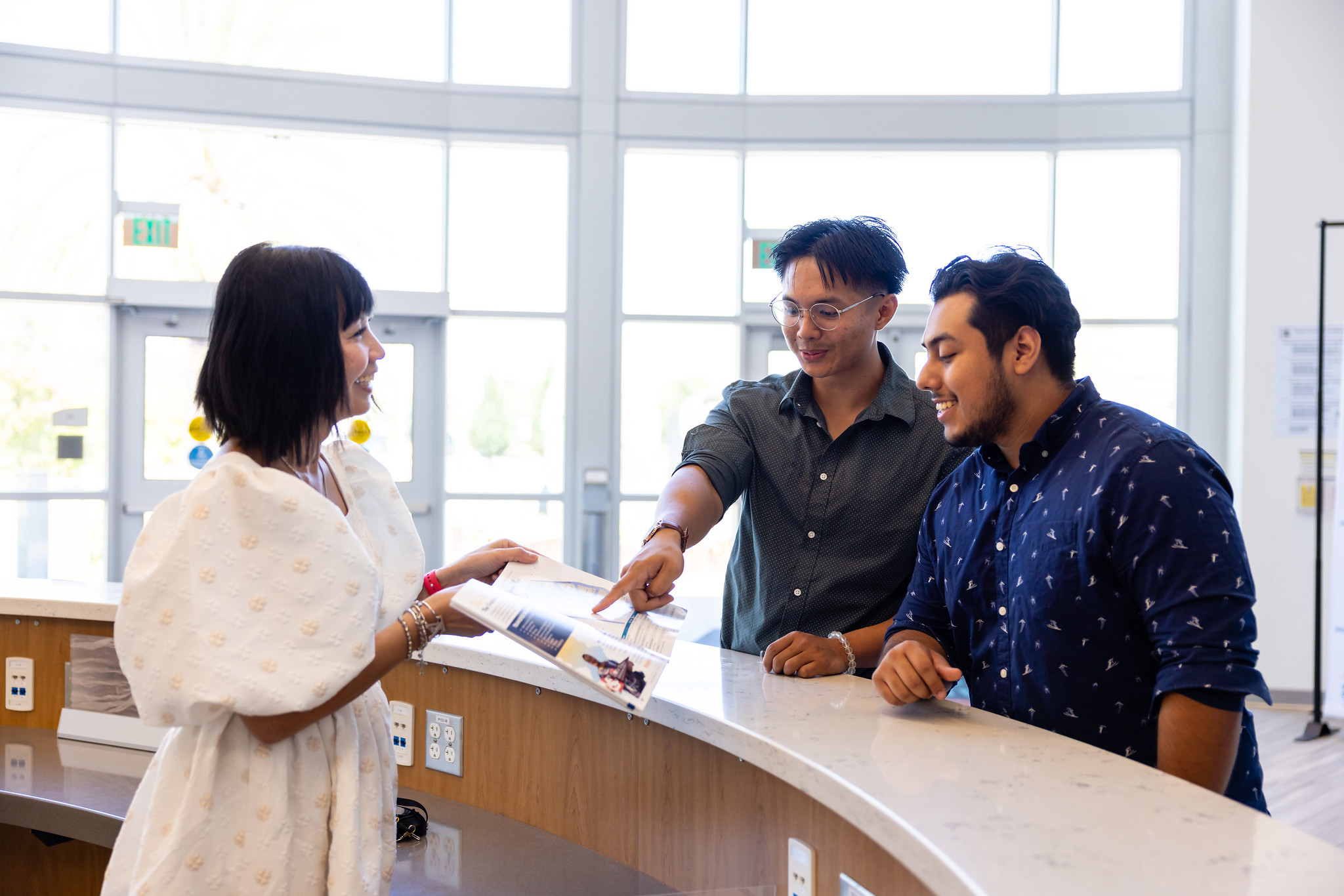 students at welcome center